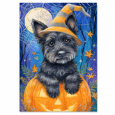 Halloween Scottish Terrier Dog Rustic Fall Canvas Prints Decorations for Dog Mom's Hanging Wall Décor on Ready to Hang 1.5" Thick Canvas Wrap, Floating Framed Canvas, Flat Rolled Canvas